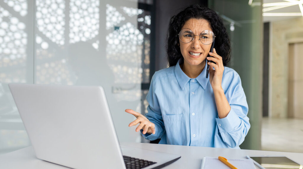 Upset woman trying to dispute unauthorized hard inquiries on her credit report