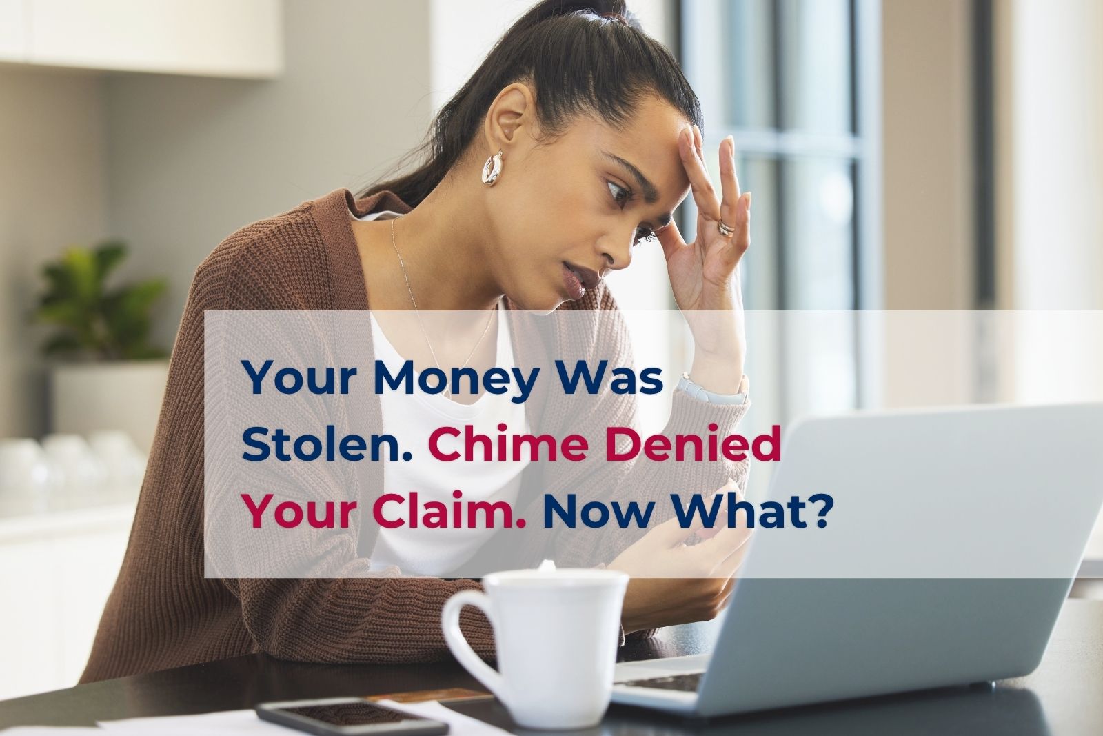 Person reviewing unauthorized transactions in their chime account and reviewing unpaid bills