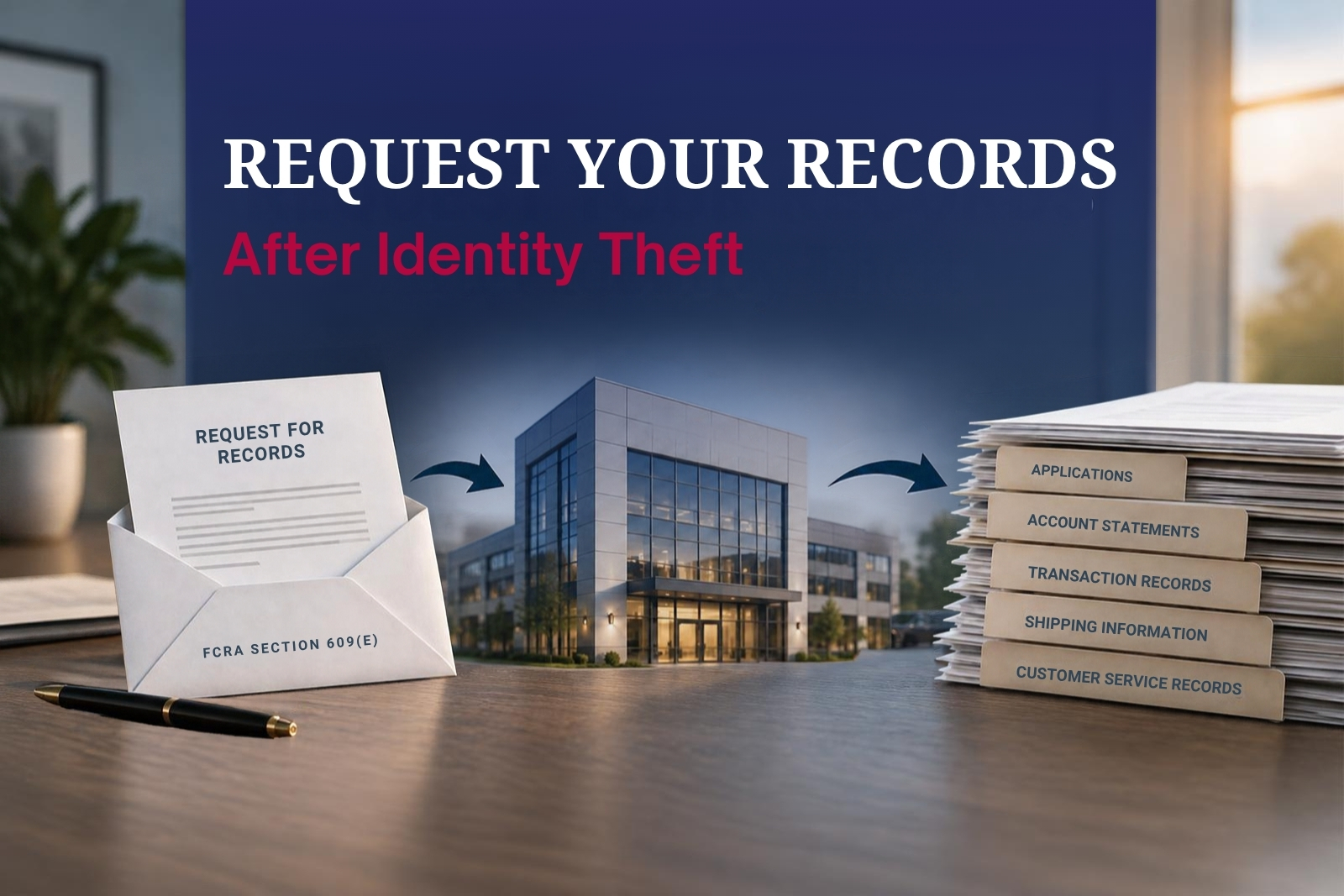 A request letter being sent to a business for records after identity theft under FCRA section 609(E)